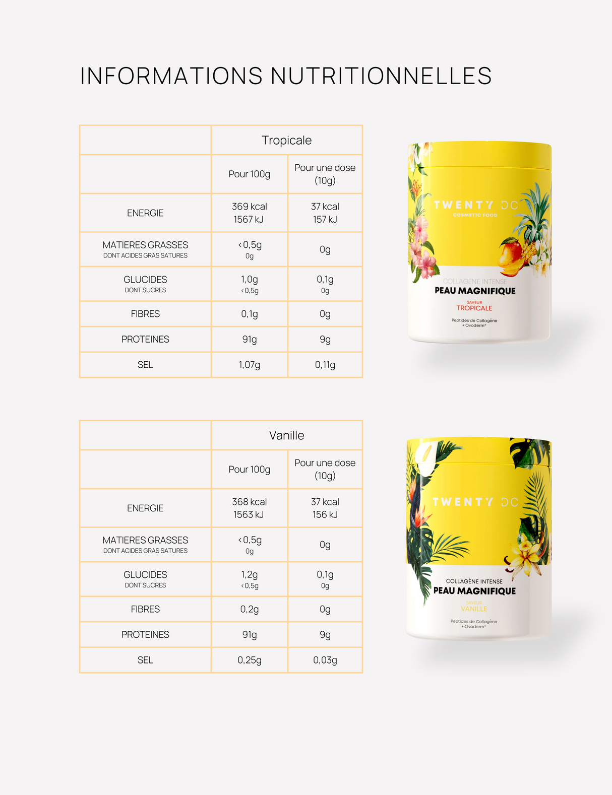 Tableau nutritionnel saveur tropical et vanille
